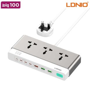 مشترك كهرباء GaN بقدرة 100 واط مع 3 مقابس و7 منافذ شحن من LDNIO