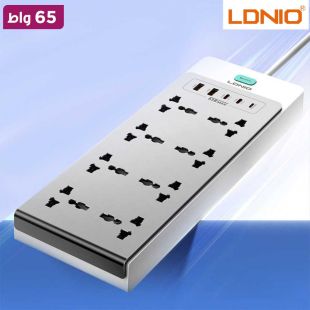 مشترك كهرباء GaN بقدرة 65 واط مع 8 مقابس و5 منافذ شحن من LDNIO