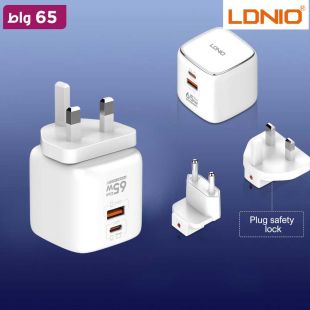 شاحن سريع GaN بقدرة 65 واط مع USB-C وUSB-A من LDNIO