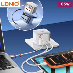 LDNIO 65W Fast Charger with Retractable Cable