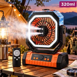Reachageable Camping Misting Fan 320ml with LED Light and Remote
