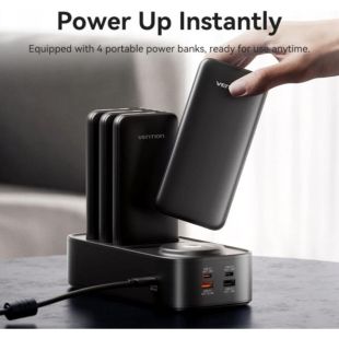 5-in-1 Wireless Charging Station with 4 10000mAh Power Banks and 4 Charging Ports