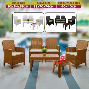 Set of 4 Havana Rattan Chairs with Rectangular Table and Extra Free 40 x 40cm Table by Samba-Free Delivery