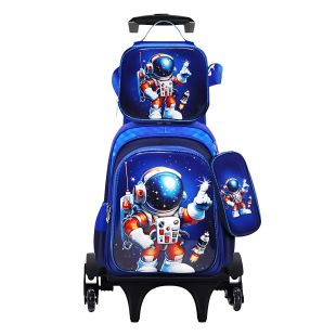 School Bag 3Pcs Set with Wheels and Astronaut Design 42 x 32 x 17 cm