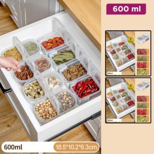 Double Compartment Plastic Spice Storage Box 600ml - 1 Piece