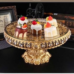 Glass Fruit and Sweets Plate with Metal Base 35 × 19.5 cm