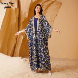 قفطان شيفون قطعتين للسيدات– مقاس XL – كحلي