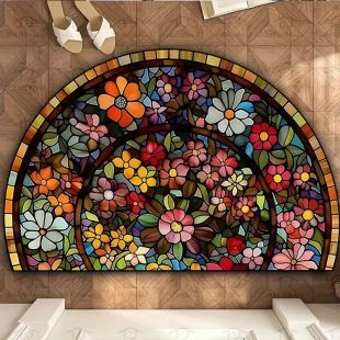 سجادة مدخل نصف دائرية بتصميم ورود كلاسيكي