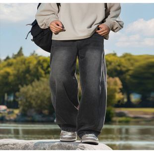 Distressed Wide Leg Denim Pants for Men