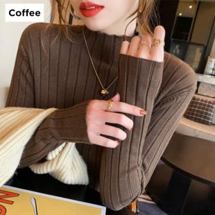 Winter Ribbed T-shirt With Half High Neck for Women