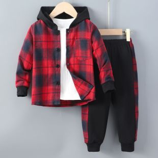 Hooded Plaid Pants and Sweatshirt Set for Boys