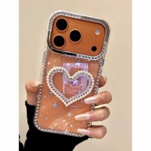 غطاء حماية فاخر بتصميم قلب لؤلؤ لهواتف iPhone