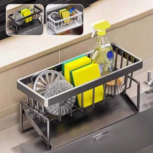 رف تخزين لحوض المطبخ مع صينية تصريف