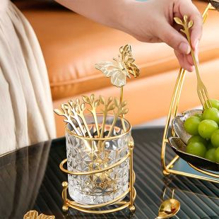 Dessert Fork and Spoon Set with Storage Jar ( Jar + 3 Forks + 3 Spoons )