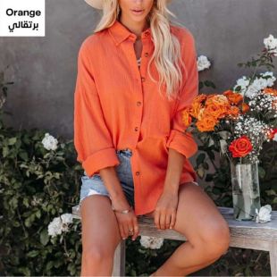 بلوزة برقبة على شكل V أنيقة للسيدات - برتقالي - XL