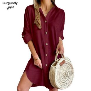 فستان قصير كاجوال للسيدات - عنابي - XXL