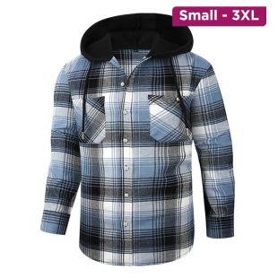 Flannel Hooded Plaid Long Sleeve Shirt for Men