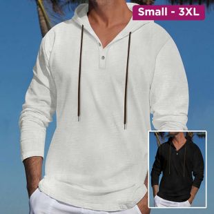 Cotton-Linen Hooded Long Sleeve T-Shirt for Men