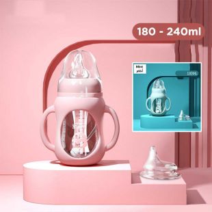 زجاجة رضاعة زجاج مزودة بفوهة إضافية لحديثي الولادة