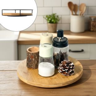 Wooden Rotating Organizer Stand for Bottles and Spices