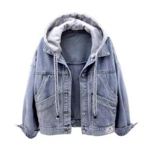 Multi Pocket Denim Hooded Jacket for Women Small