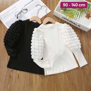 Girls Puff Sleeve Round Neck T-Shirt