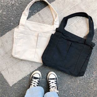 Multi-Pocket Canvas Tote Bag