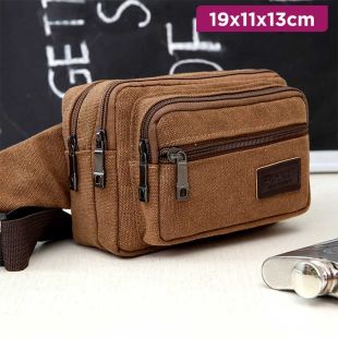 Multi-Pocket Canvas Waist Bag 19×11×13 cm