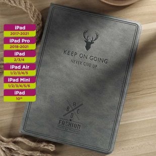 غطاء حماية أنيق من الجلد لجهاز IPAD - رمادي بنقش رأس الغزال