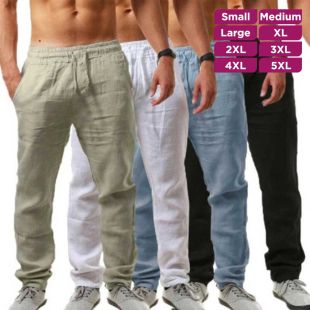 بنطلون كاجوال من القطن والكتان للرجال