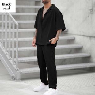 بدلة صيفية كاجوال للرجال - أسود - مقاس XL