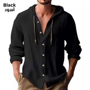 تيشيرت بغطاء رأس أنيق للرجال- أسود - متوسط