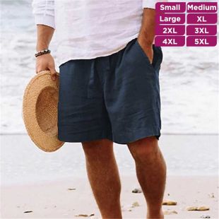 Men's Cotton Linen Summer Beach Shorts