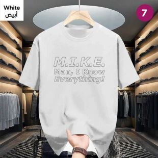 تيشيرت فضفاض بأكمام قصيرة على الطراز الأمريكي للرجال- أبيض - XXXL