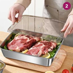 علبة مربعة سميكة مضادة للبكتيريا من الستانلس ستيل مع غطاء شفاف