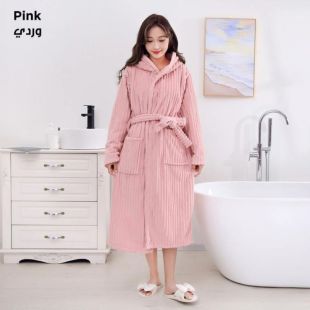 روب حمام فاخر بغطاء رأس للجنسين - وردي