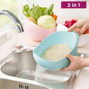 Plastic Bowl and Strainer 2-in-1 Blue