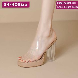 Waterproof Women's Transparent High-Heel Sandal - 34 to 40