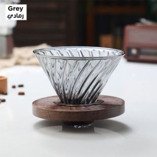 كوب ترشيح V01 بقاعدة سيليكون وستاند خشبي- رمادي