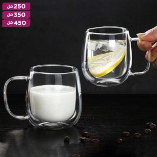 كوب زجاجي متين بطبقتين - 2 حبة