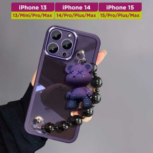 غطاء حماية شفاف مع سوار دب لأجهزة آيفون