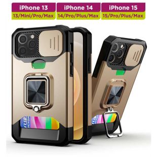 غطاء حماية مع بطاقة وحلقة  لأجهزة آيفون