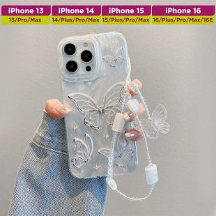 غطاء حماية بتصميم فراشة مع سلسلة لأجهزة آيفون