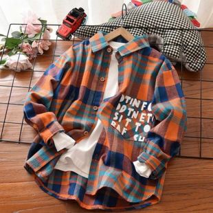 Cotton Plaid Long Sleeve Shirt for Boys