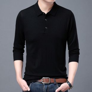 Long Sleeve Polo Knit T-shirt for Men
