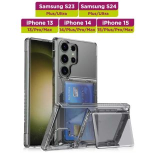 غطاء حماية شفاف بغطاء محفظة بطاقات