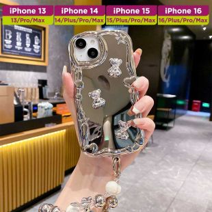 غطاء حماية ثلاثي الأبعاد مزين بدبدوب مع سلسلة لأجهزة آيفون