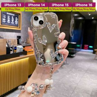 غطاء حماية ثلاثي الأبعاد مزين مع سلسلة لأجهزة آيفون