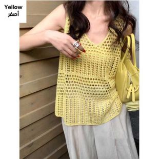 كارديجان أنيق فضفاض على الطراز الكوري للسيدات - أصفر