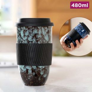 Elegant Ceramic Mug with Lid for Hot Drinks - 480ml